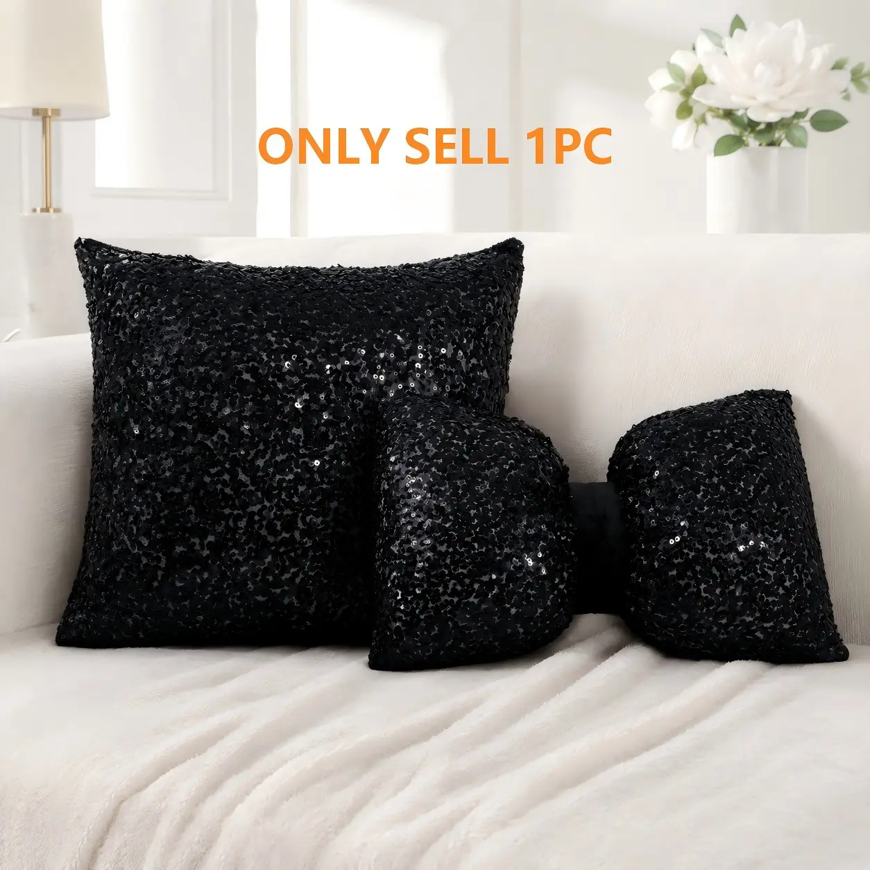 1pc Full Sequin Glam Cushion Cover, Sparkle Shimmer Glitter Pillow Case, Hidden Zipper, All Season Decorative Pillowcase (No Insert) for Sofa Bedroom Living Room Party Christmas New Year Housewarming Gift