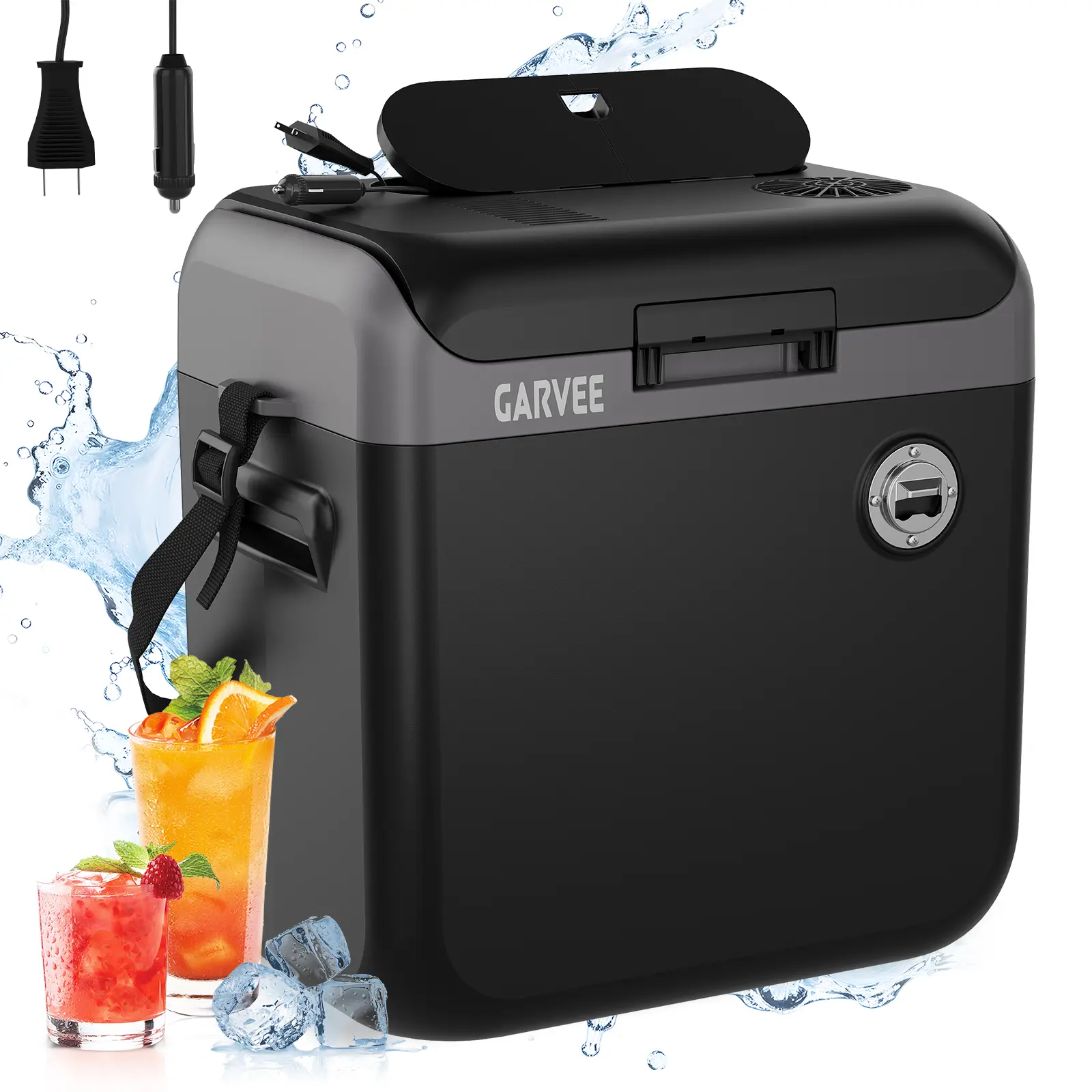 Portable Car Refrigerator 30L Electric Cooler and Warmer with ECO Mode, 12V DC and 110V AC Travel Fridge with Handle for Car Truck RV Camping Road Trips