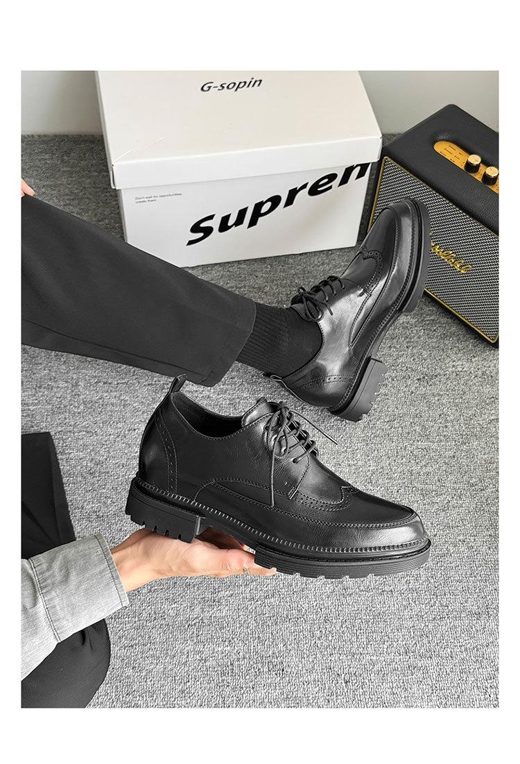 Casual men's brogue shoes with internal height increase, thick-soled business formal men's shoes with internal height increase