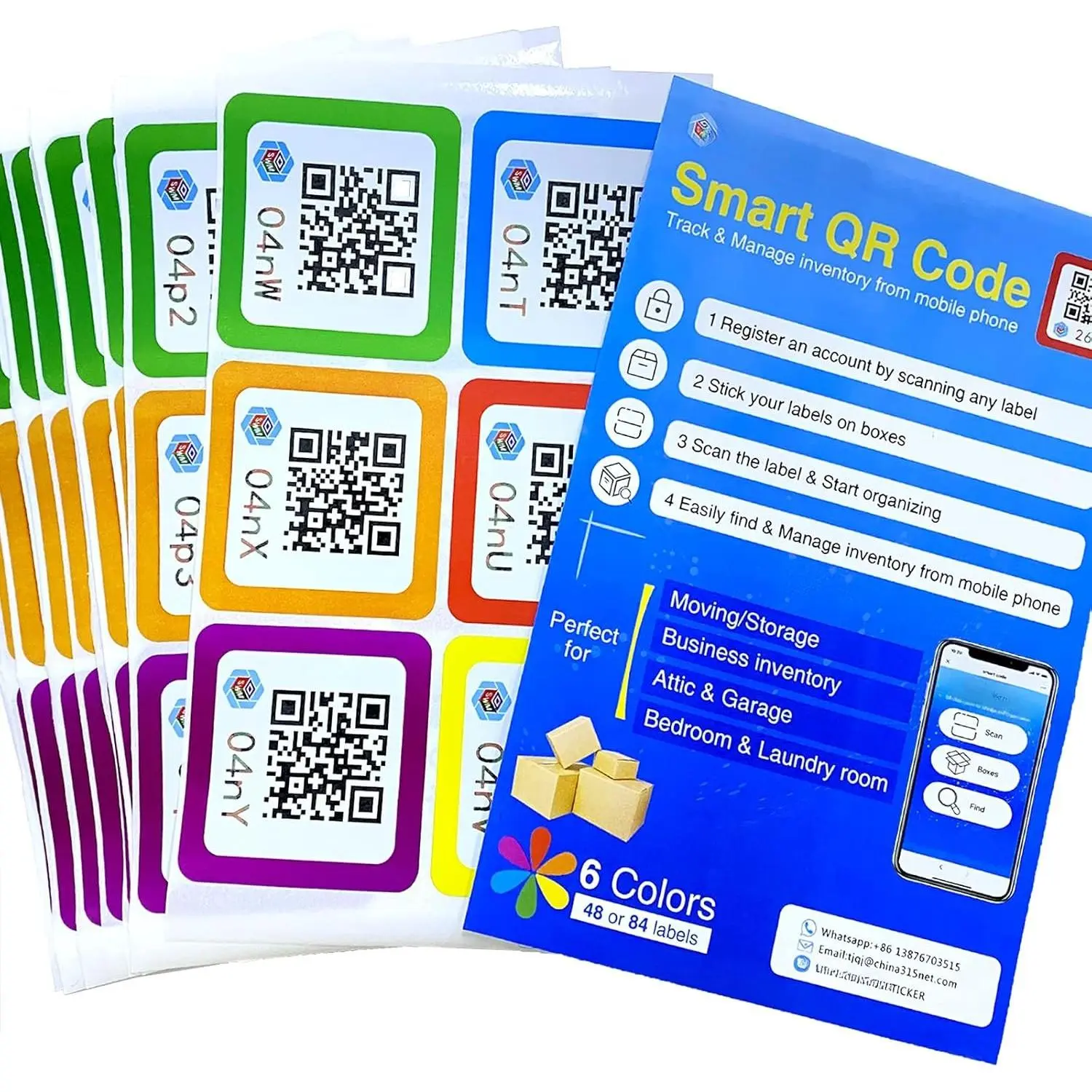 QR Code Labels for Storage & Organization  Moving Labels Pack and Track Labels with QR Code for Inventory, Storage - 48 Stickers (QR Code Labels for Storage - 48 count)