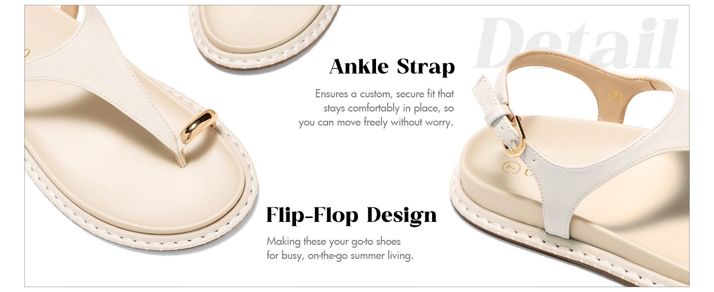 Coutgo Women's Toe Ring Flat Sandals Comfortable Flip Flops T Strap Footbed Sandals Ankle Strap Summer Beach Shoes