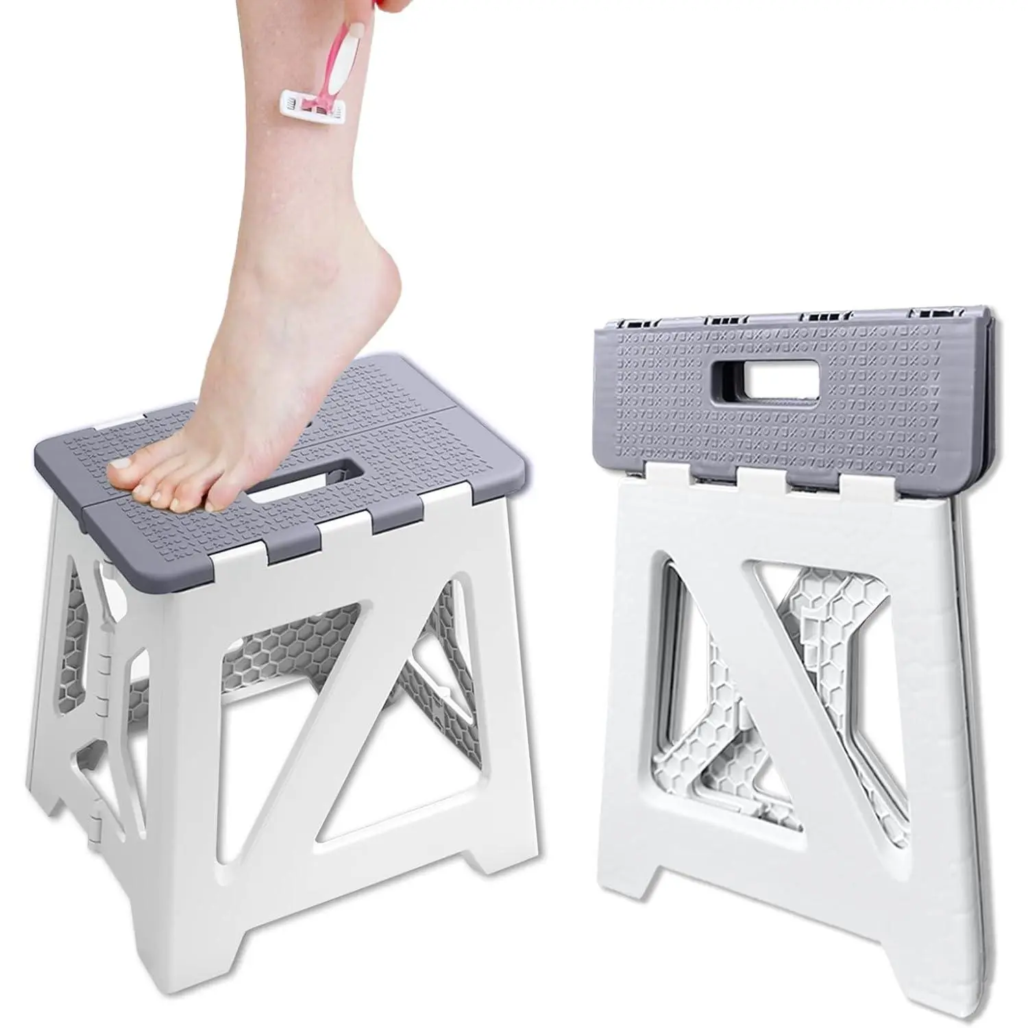 Shower Stool for Shaving , 1 Pack Foot Rest Folding Stool Step to Shave  Shaving for Inside Shower Foldable Small  Plastic Corner Gray White