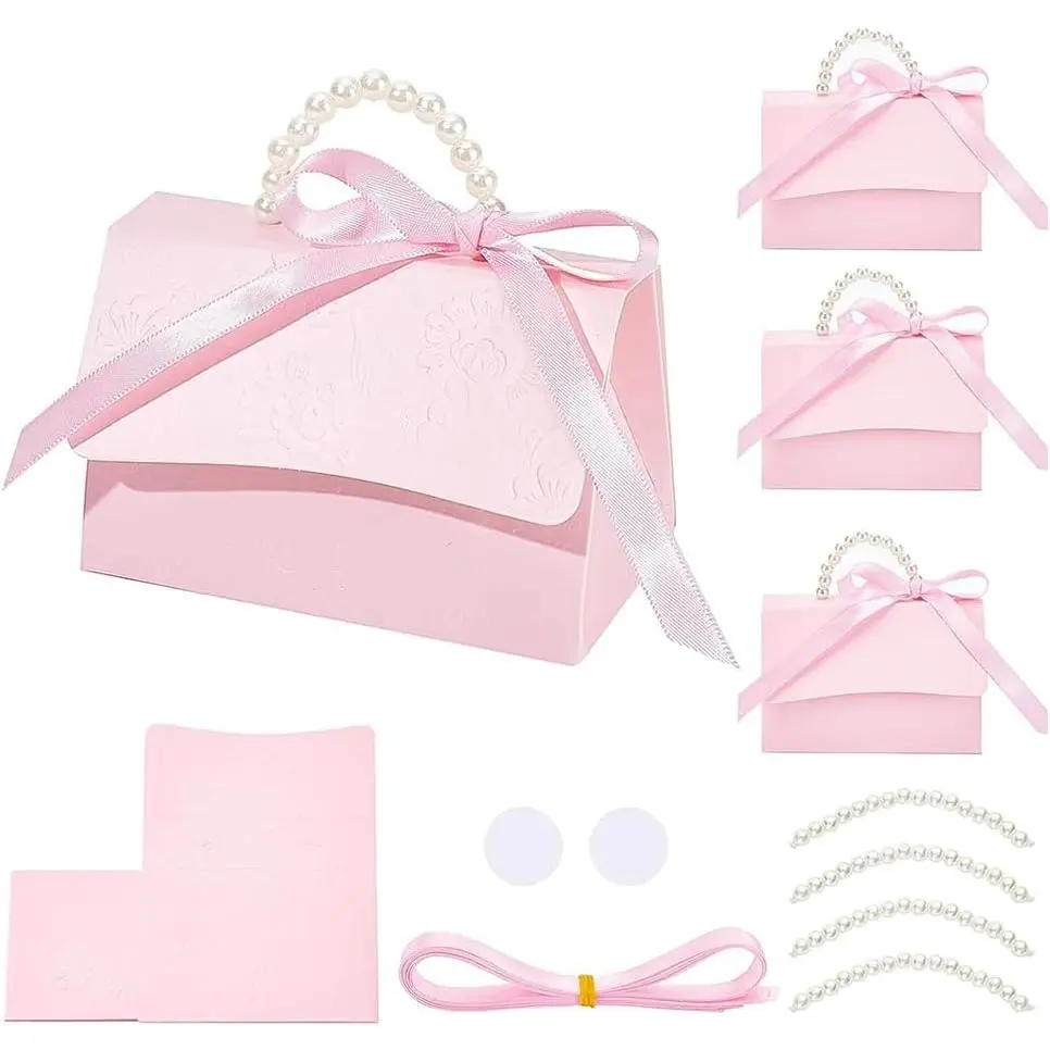 16Set Wedding Favors Box DIY Set,   Paper Box with  Handle, Ribbons, Stickers,  Boxes for Birthday, Party Favor, Boutique, Wedding and Anniversary