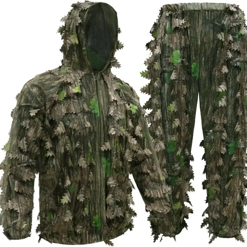 Hunting Ghillie Suit 3D Leafy Camo Suit Camouflage Accessories Clothing Fathersdaygift Outdoor Tactical Equipment Survival Kit Free Size Elastic Waist Breathable Mesh FabricXX16BowlBouquet