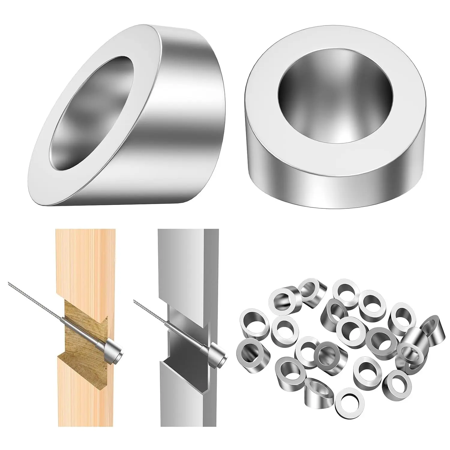 20 Pack 5/16" ID Angle Washers for Cable Railing Posts, Stainless Steel 30 Degree Angle Beveled Washer for 1/8", 3/16" Invisible Cable Railing Angled Washer Hardware