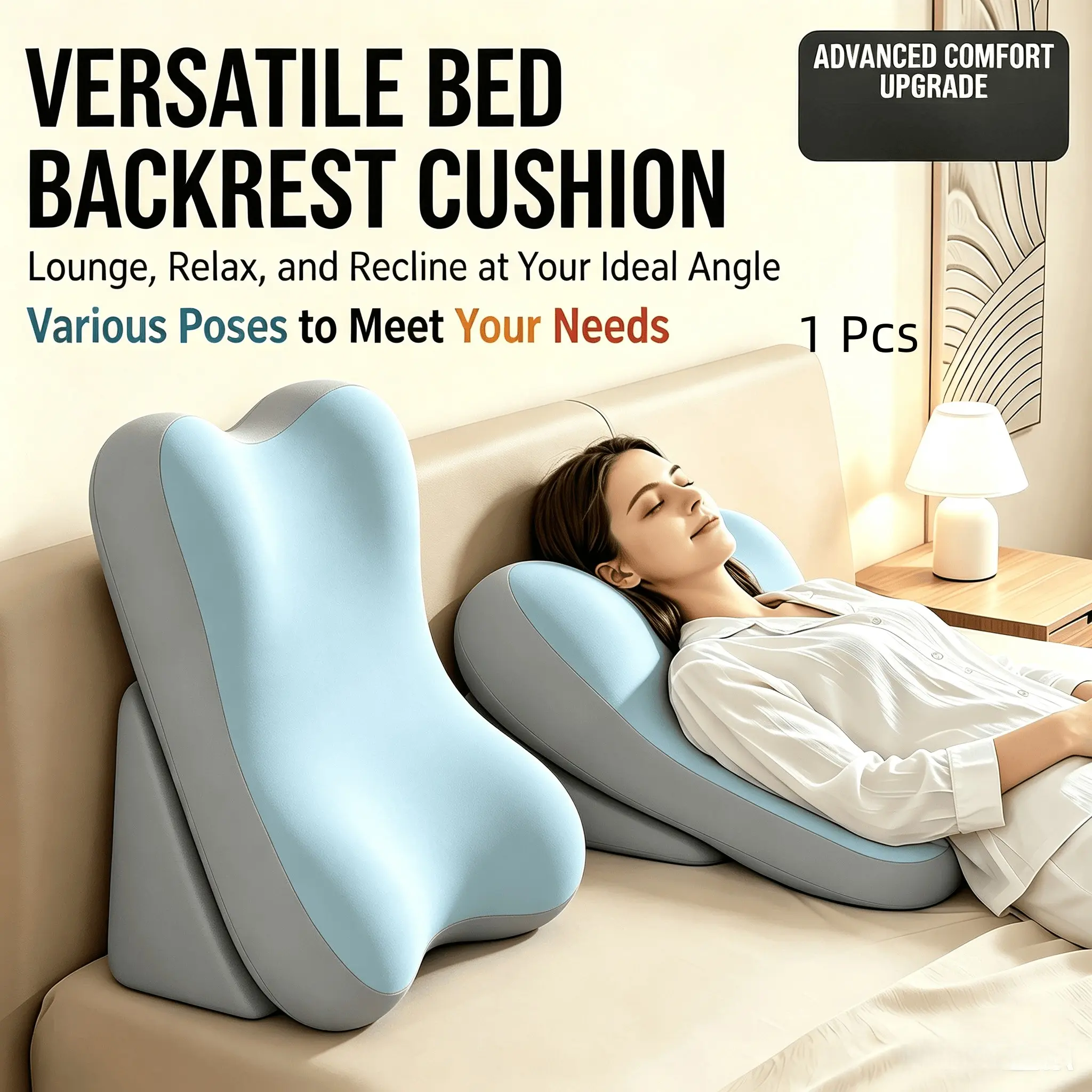 Ergonomic Lumbar Support Pillow, Adjustable Non-Slip Orthopedic Memory Foam Pillow, Anti-Snore, Acid Reflux Relief, Ideal for Sleep, Reading, Gaming, Driving, Office