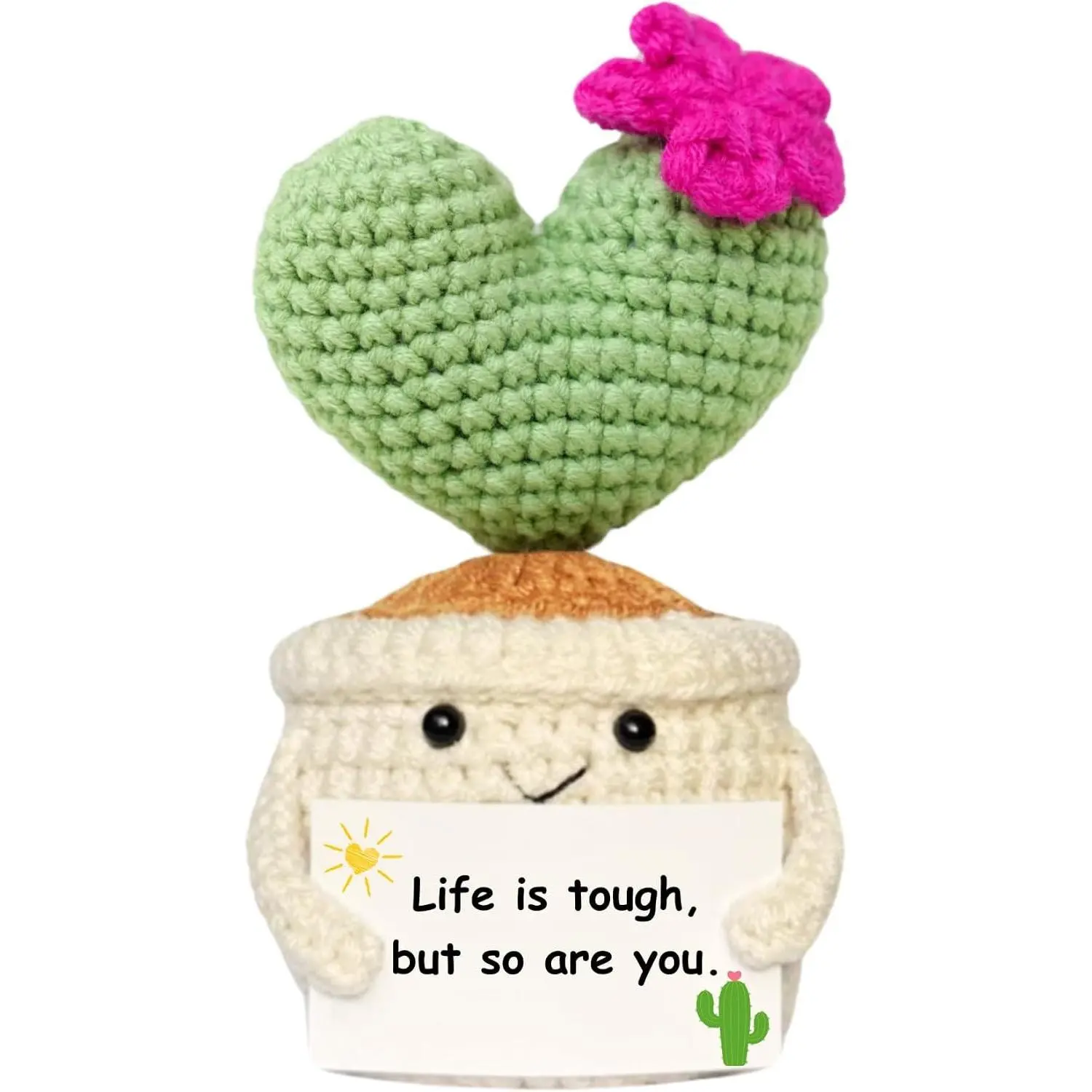 Get Well Gifts for Women Handmade Crochet Cactus Plush Plant Gift with Encouragement Card for Desk Home Office Decoration