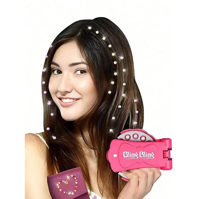 1PC Hair Rhinestone Applicator Tool, DIY Hair Gems Styler, Hair Decoration Tool (Pink)