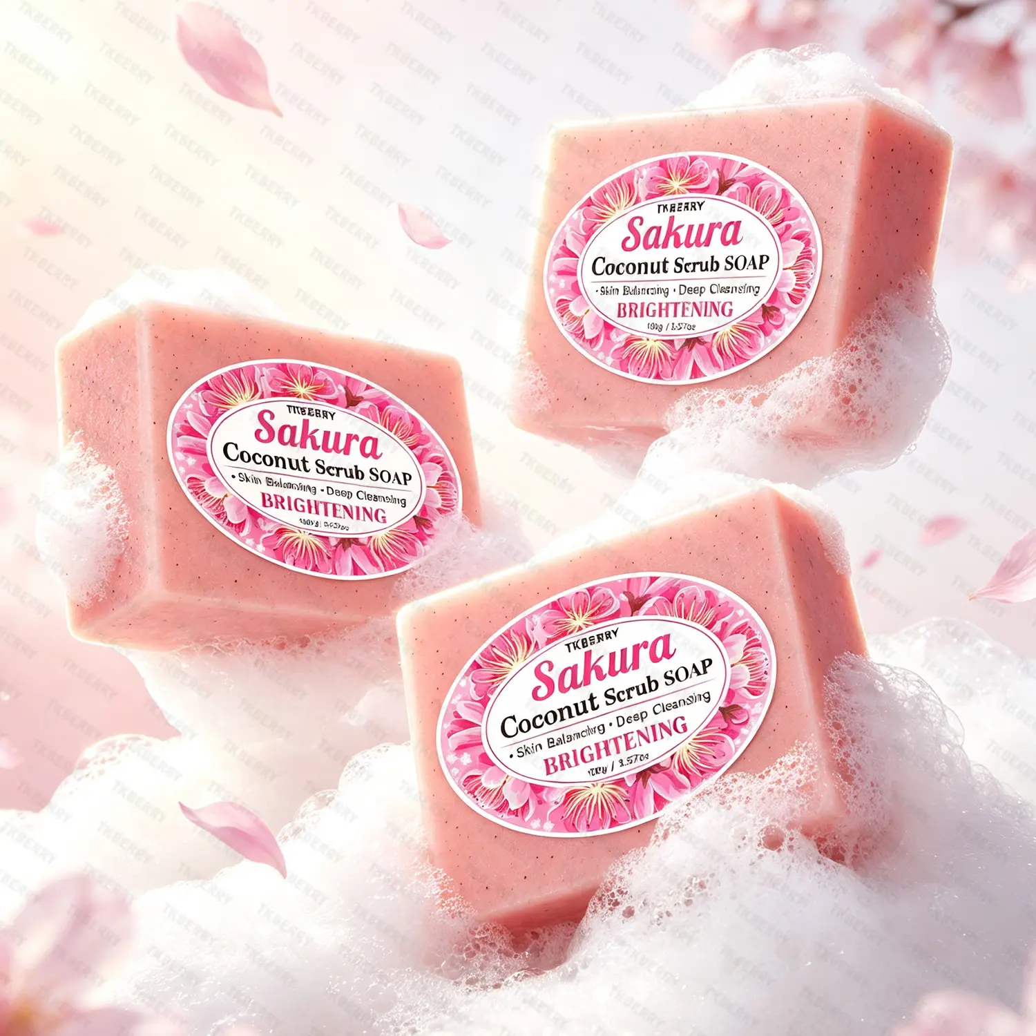 100g*3 Sakura Scrub Soap - Exfoliating Soap, Suitable for Face, Body, Hands and Legs, Cleansing & Moisturizing Soap with Coconut Oil Formula, Daily Skin Cleaning, Gentle Exfoliating Lather, for All Skin Types, Elegant Packaging