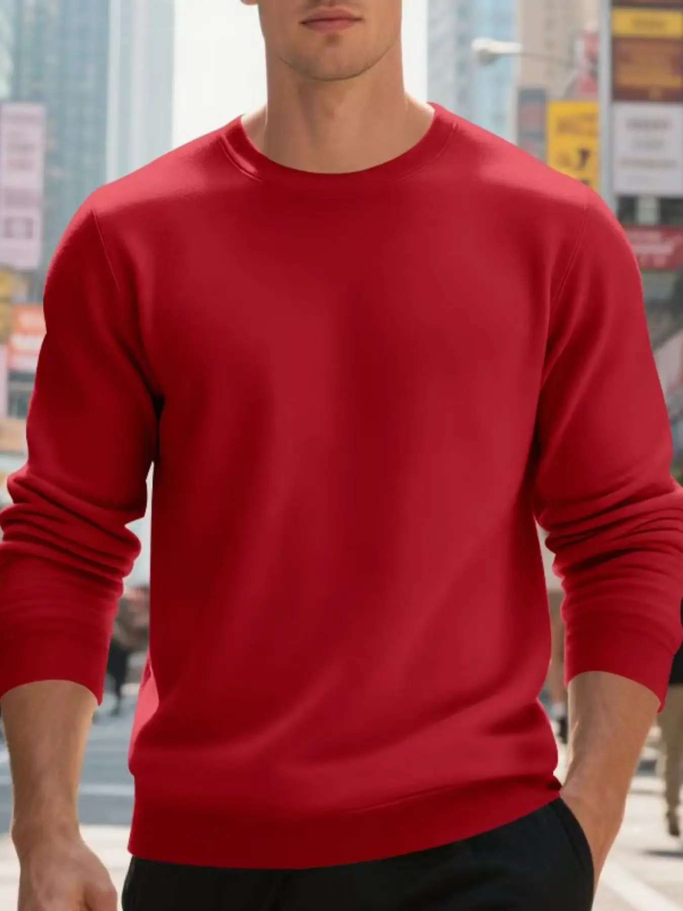 Men's Fall Winter Solid Color Round Neck Long Sleeve Sweatshirt, Classic Simple Fit, Soft Warm, Casual Boyfriend Style, Wear Alone or Layered