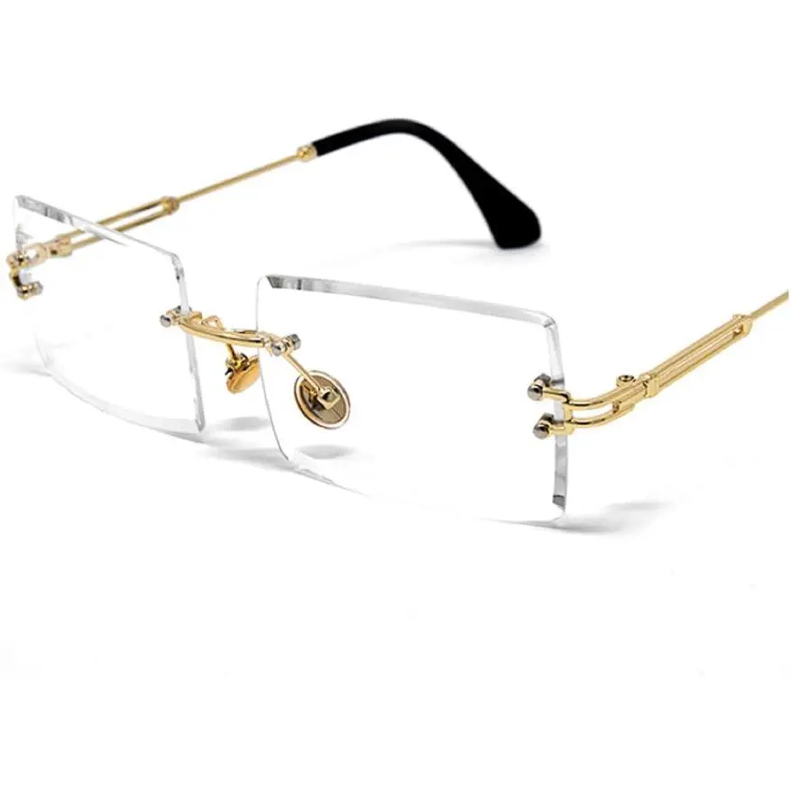 Luxury Rimless Designer Square Retro  Wire Metal Frame Clear Lens Eye Glasses Unisex Trendy Rectangle Frameless  Hop Glasses For Men And Women