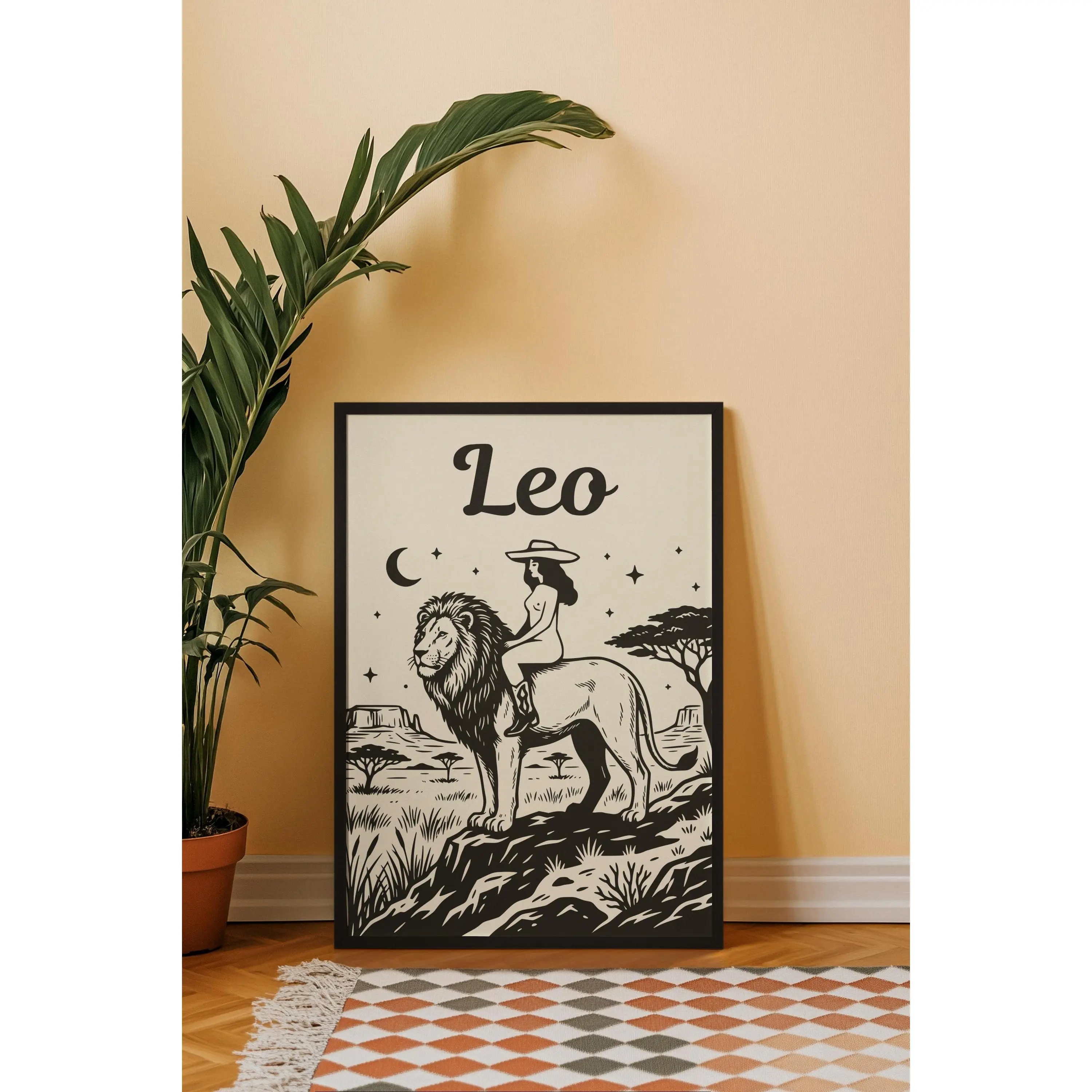 Leo Zodiac Wall Art Poster - High-Def Print, Multi-Size, Quirky Astro Celestial Western Cowgirl Decor, Gift Ideas for Her, Astrology Themed Home Decor