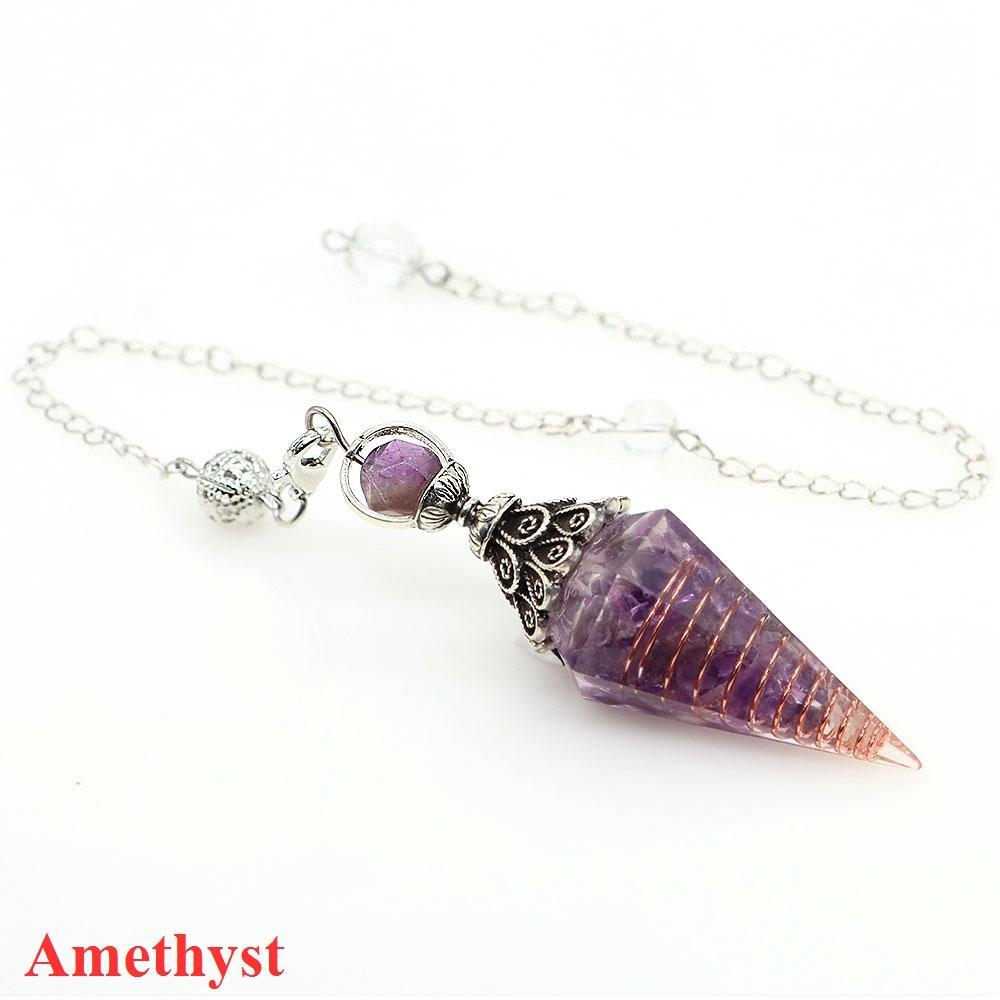 Natural Crystal Dowsing Pendulum Reiki Stone Chips Orgone Pendulums Hexagonal Pointed Reisin Spiritual Pendulo for Divination
