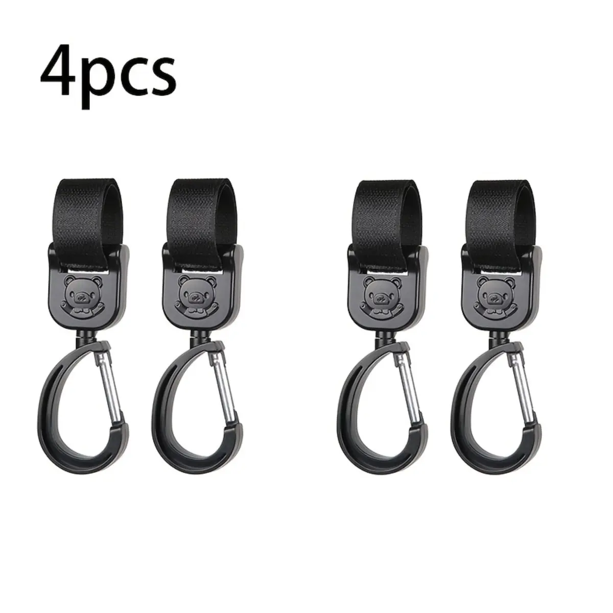 Universal 360 Degree Swivel Stroller Hooks 4 Pack Heavy Duty Buggy Hanger Clip for Diaper Bags Purse Grocery Tote Travel Baby Carriage Pushchair Storage Organizer Accessories Lightweight Durable Strap Attachment