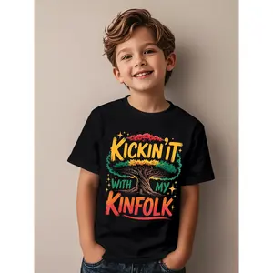 Kickin It with My Kinfolk Funny Family Reunion Tree Roots Novelty Awesome Graphic Kid T-Shirt Fashion Kid T Shirts Streetwear Tops Tees for Kid