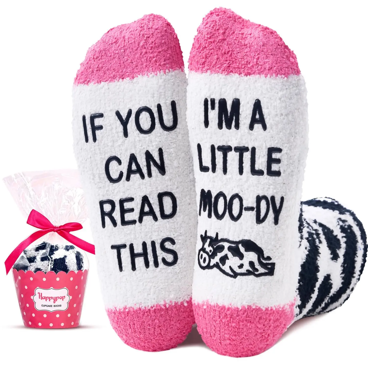 HAPPYPOP Unique Gifts for Cow Lovers Presents Women Mother Grandmother Birthday Christmas Mothers Day Gifts for Her Fuzzy Fluffy Cow Socks