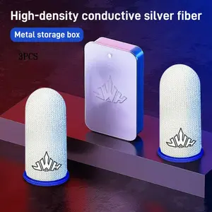 2Pcs Gaming Finger Sleeves with Metal Tin Box – Superconducting Silver Fiber, 0.3mm Ultra-Thin Nude Feel, 18-Needle High-Density Weave, Instant Response, Sweat-Wicking & Anti-Slip, 4-Way Elastic Fit – For Mobile Gamers, Console Accessory