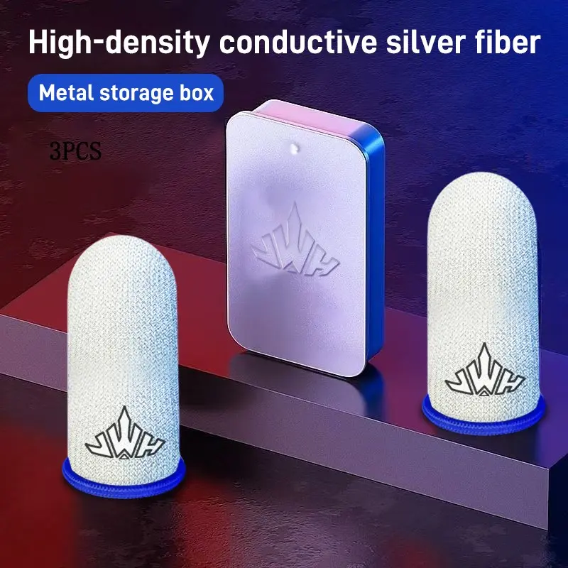 2Pcs Gaming Finger Sleeves with Metal Tin Box – Superconducting Silver Fiber, 0.3mm Ultra-Thin Nude Feel, 18-Needle High-Density Weave, Instant Response, Sweat-Wicking & Anti-Slip, 4-Way Elastic Fit – For Mobile Gamers, Console Accessory