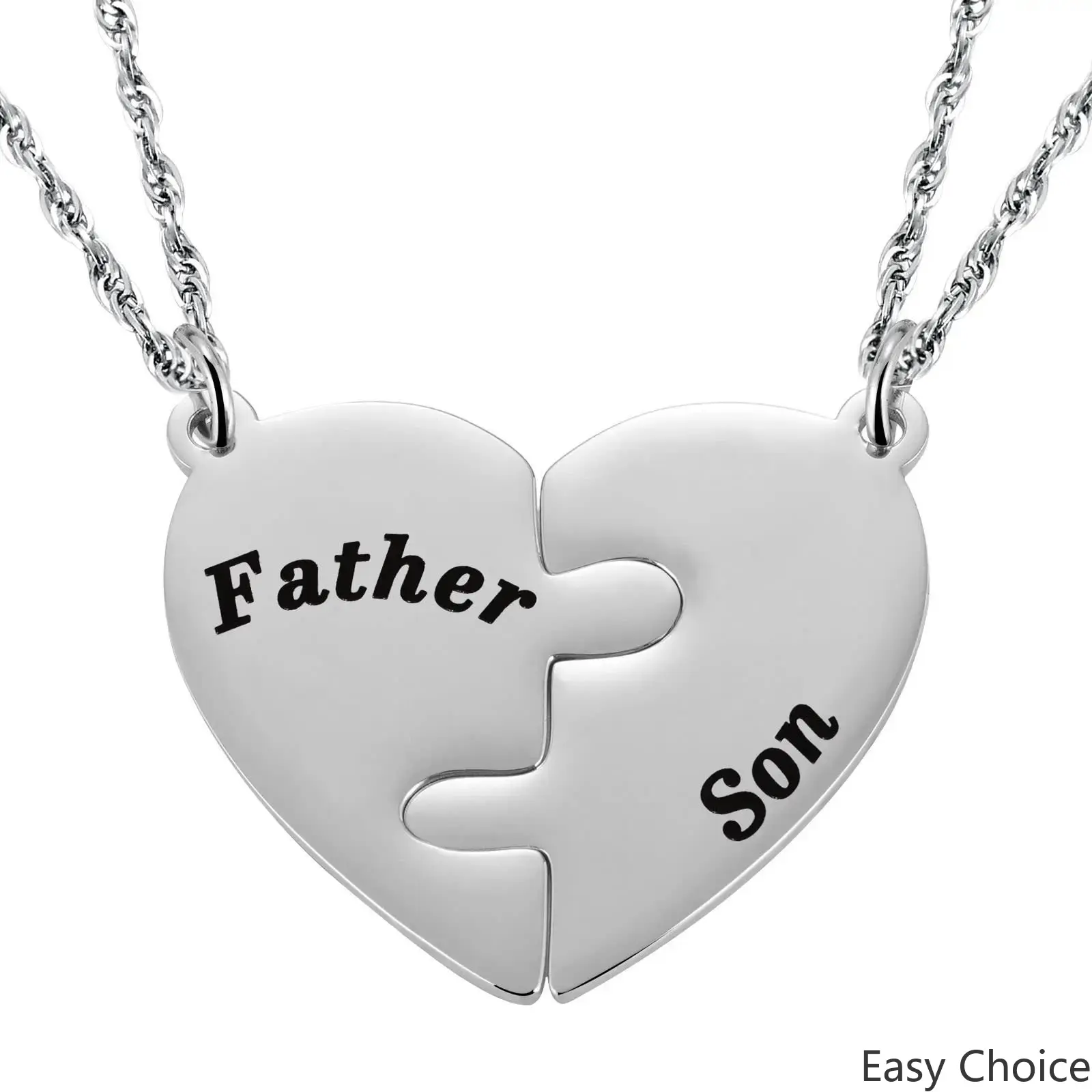 Black‑Plated Stainless‑Steel Puzzle‑Heart Matching Necklace Set for Mother & Son, Interlocking Heart Fashion Jewelry, Sentimental Accessory for Mom‑Son Bonding & Father’s‑Day Gift‑Giving