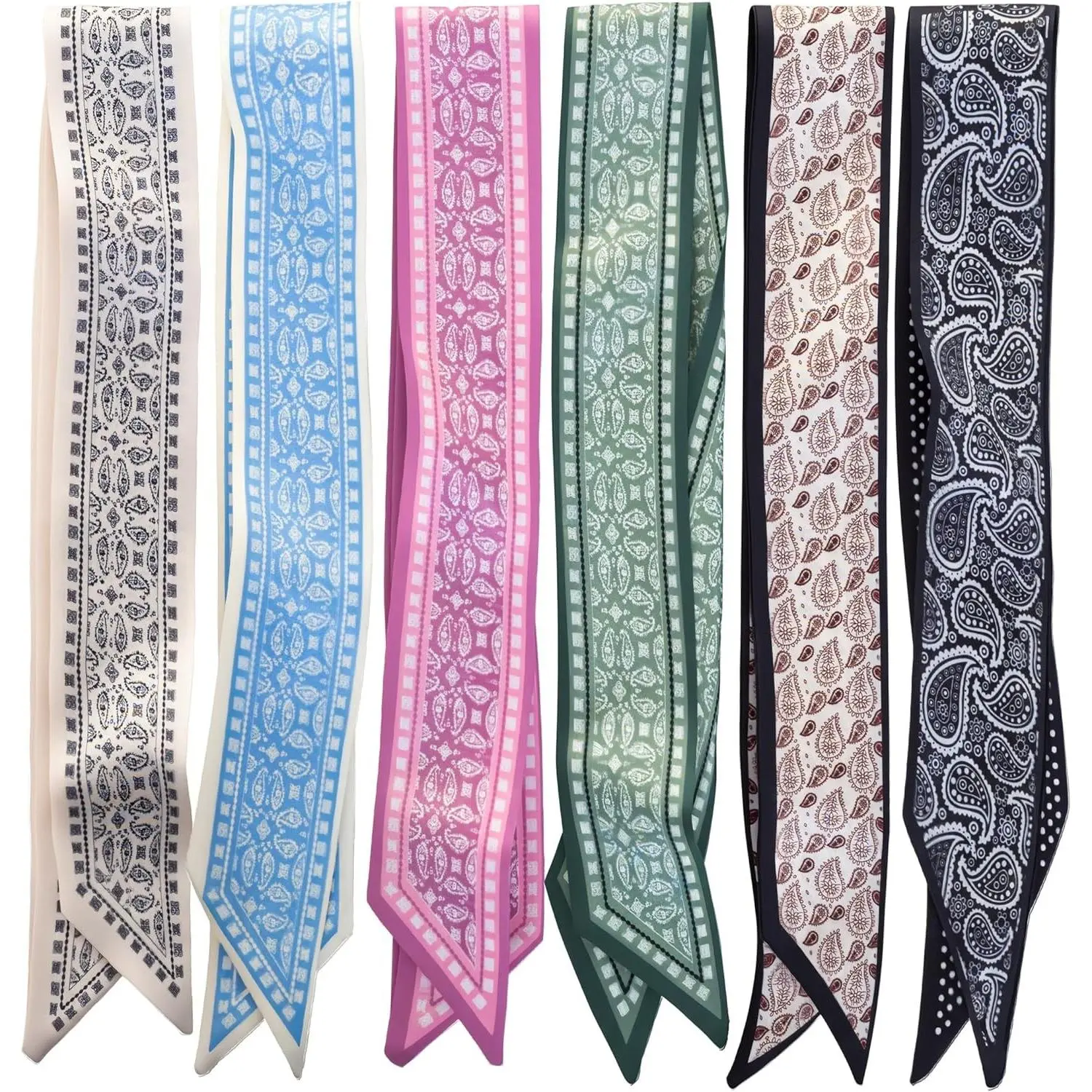 6 Pack Fashion Scarves for Women, Versatile Boho Head Scarf, Satin Scarf for Hair, Neck, Wrist, and Purse AccessoriesGift
