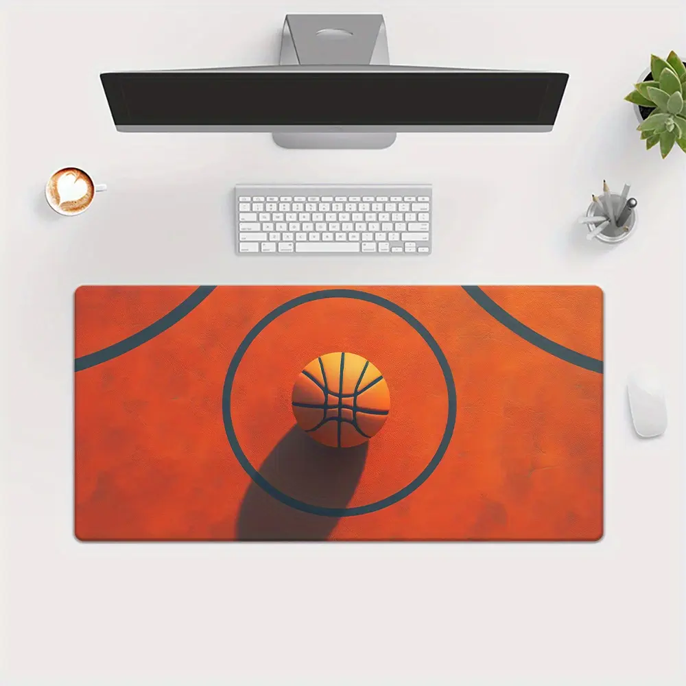 A large basketball court-themed mouse pad and desk mat, suitable for gaming, office work, desktops, and laptops--with a non-slip rubber base featuring a basketball theme, compatible with computers, keyboards, tablets, and smartphones, and can be used as a
