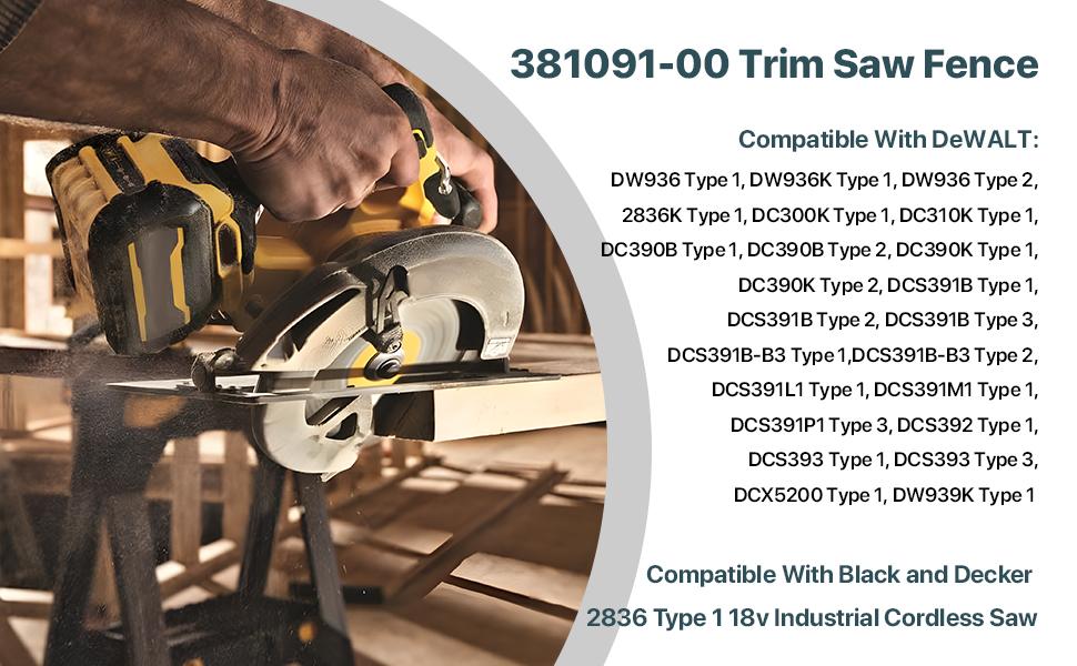 381091-00 Circular Saw Guide Replacement – Compatible with De-Walt DC390K, DW936, DC300, DC310, DCS391B, DCS393, DC390B Edge Guide Saw Fence for Cordless Circular Saws