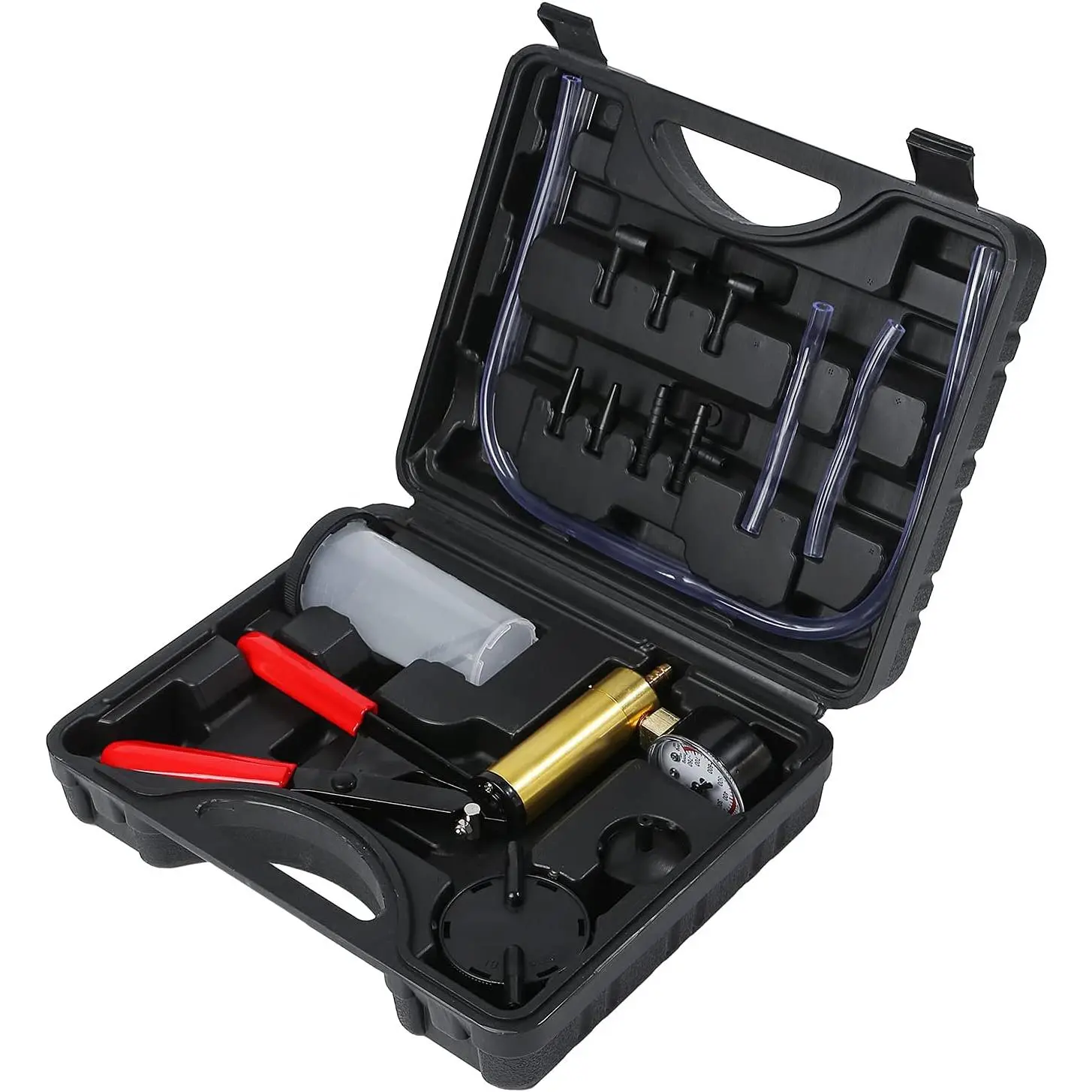 2 in 1  Bleeder Kit with Hand Vacuum Pump with Gauge Adapters Automotive  Fluid Bleeding Set with Protected Case for   (Black)