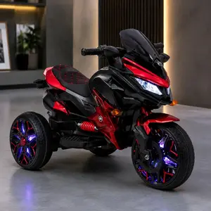 ARCH Kids 12V Battery-Powered Ride-On Motorcycle with Training Wheels, PU Seat, Manual Throttle, Lighting Wheels, Music & MP3, Blue/Red/Pink/Black/White