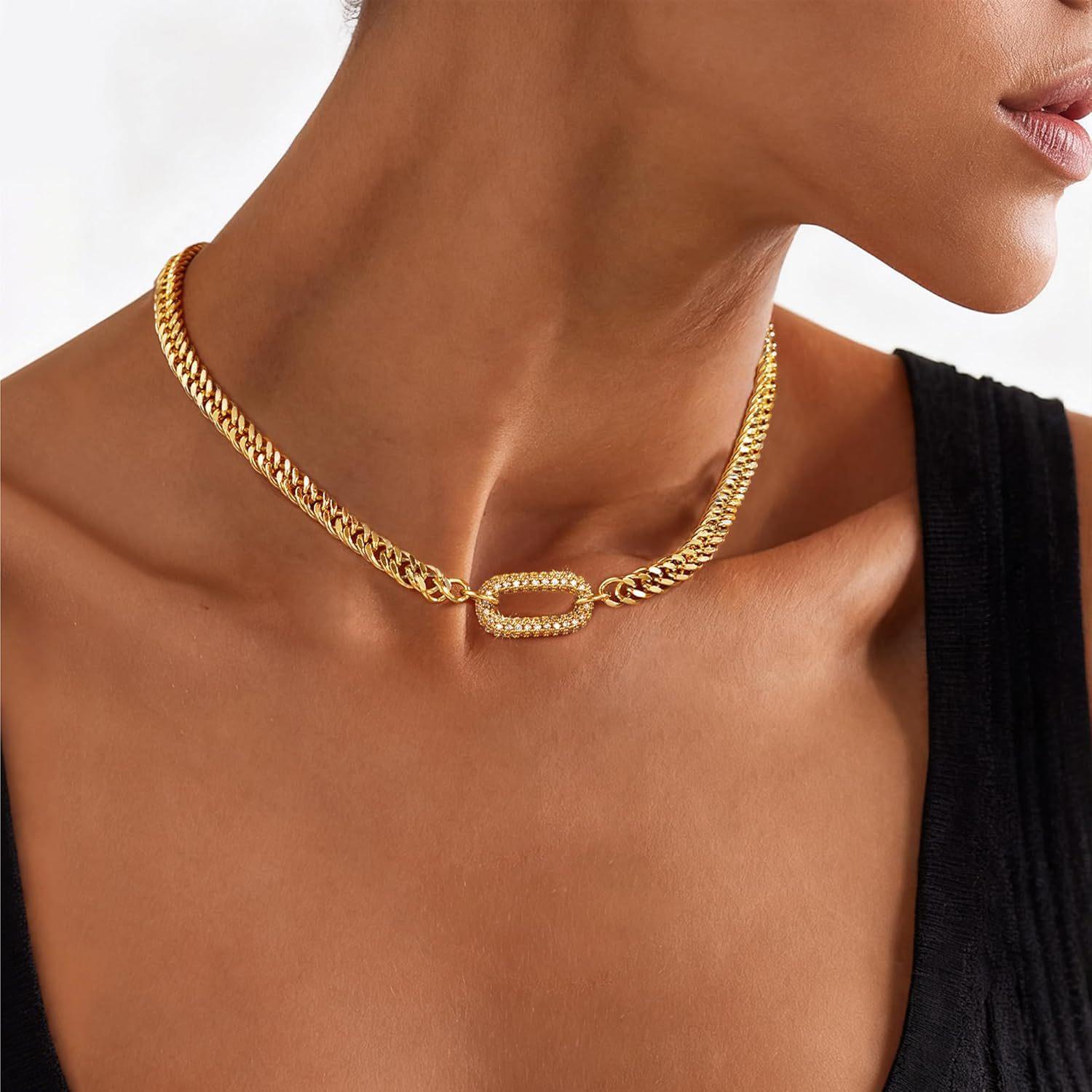 Cuban Link Chain Necklace with Zircon Clasp for Men Women Trendy 16 Inch Zirconia Cross Pendant Jewelry Gift For Valentine's Day gifts