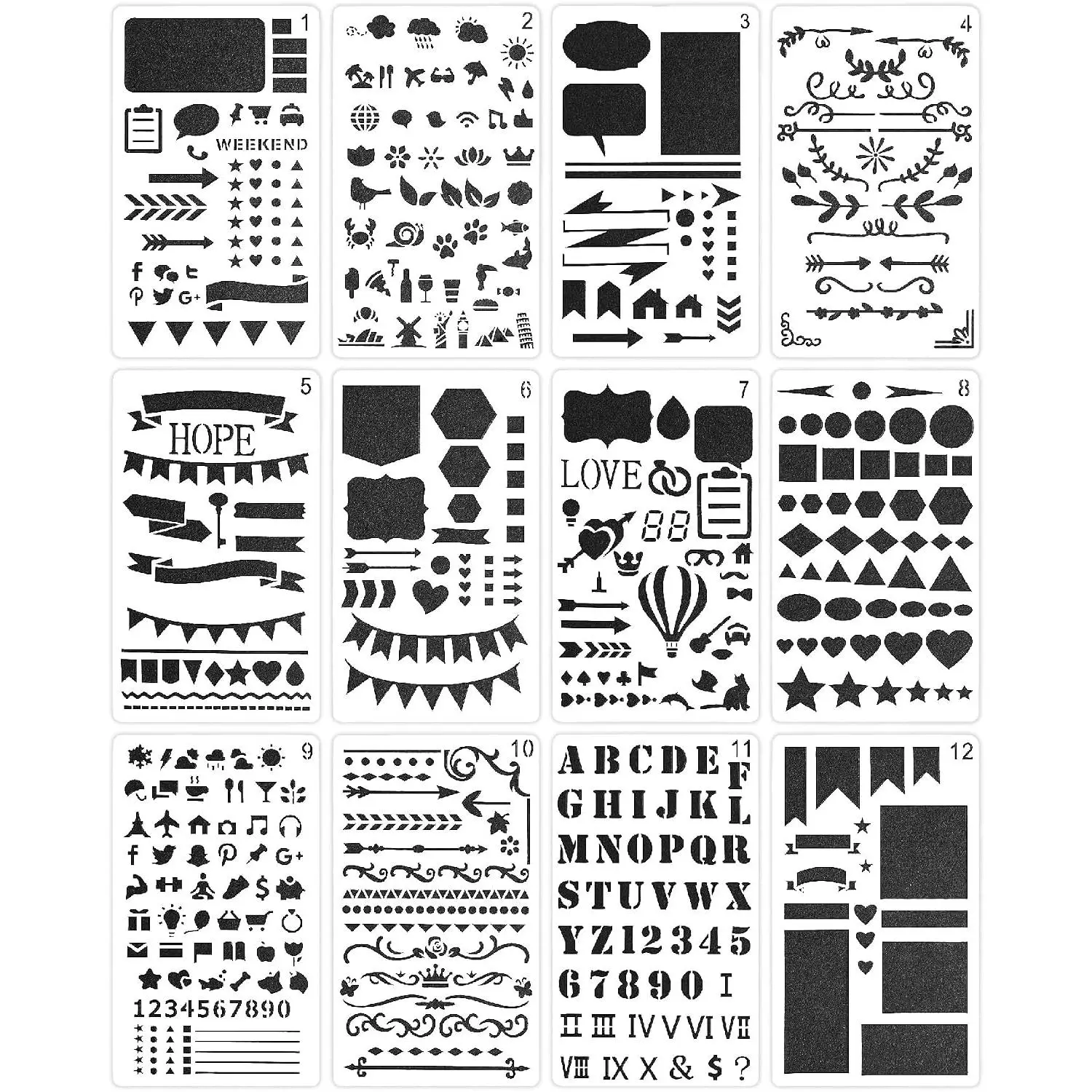 - Journal Stencils, 4x7 Inch, 12 Pack | Plastic Planner Stencil Set for  Journaling, DIY, Drawing, Calendar Planner, Templates, Journaling, Scrapbook Supplies