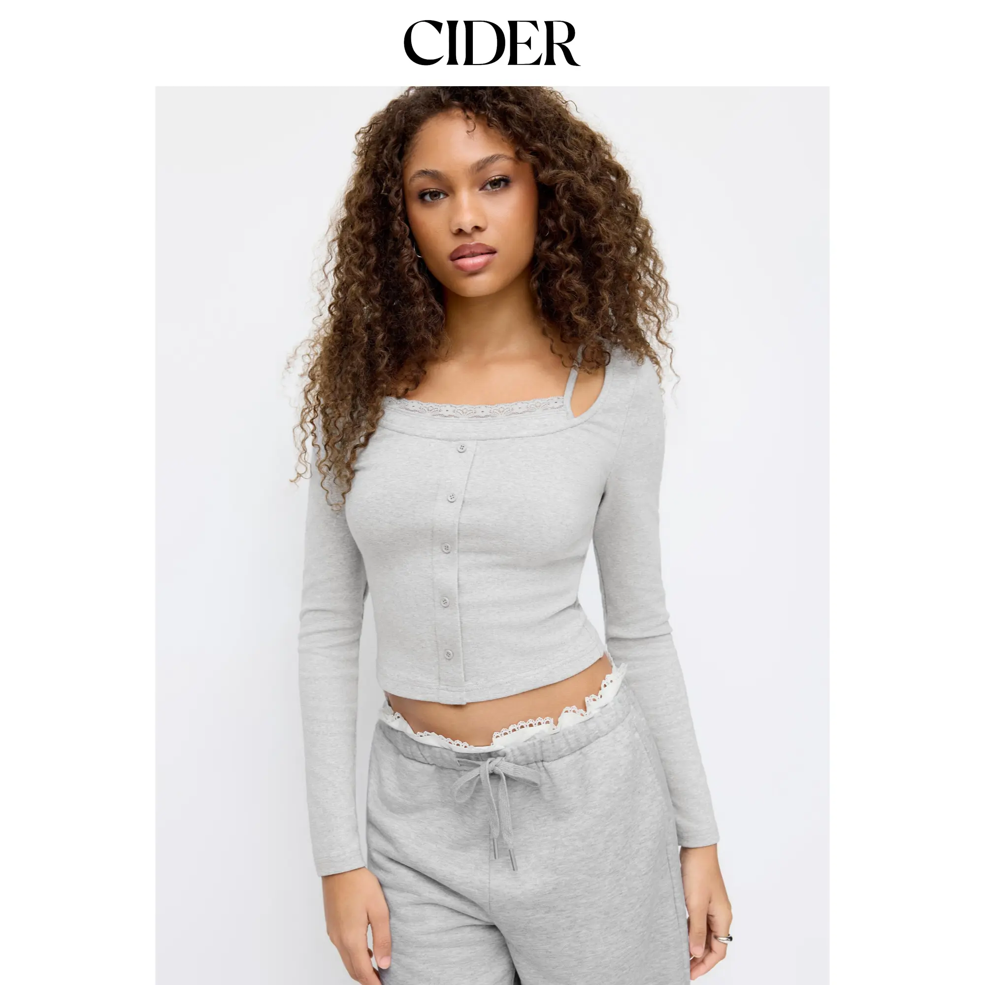Cider Cotton-blend Lace Trim Square Neck Long Sleeve Top SummerFinds