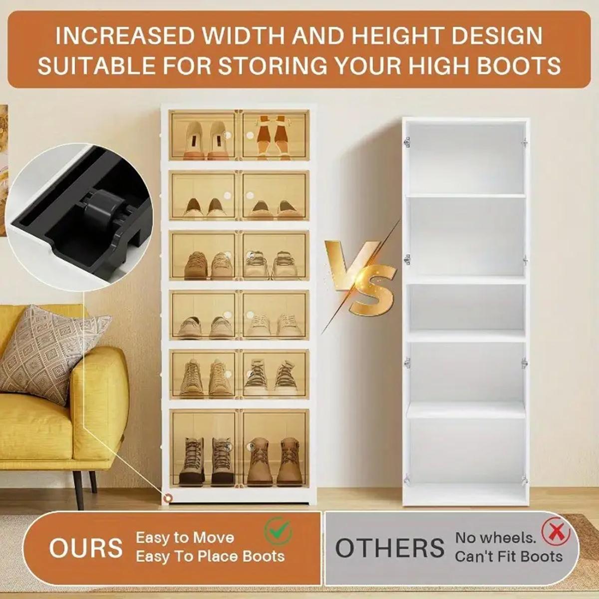 3/6/9-layer transparent storage box with no installation required, stackable and foldable shoe storage box with transparent door, plastic shoe box, easy to assemble.