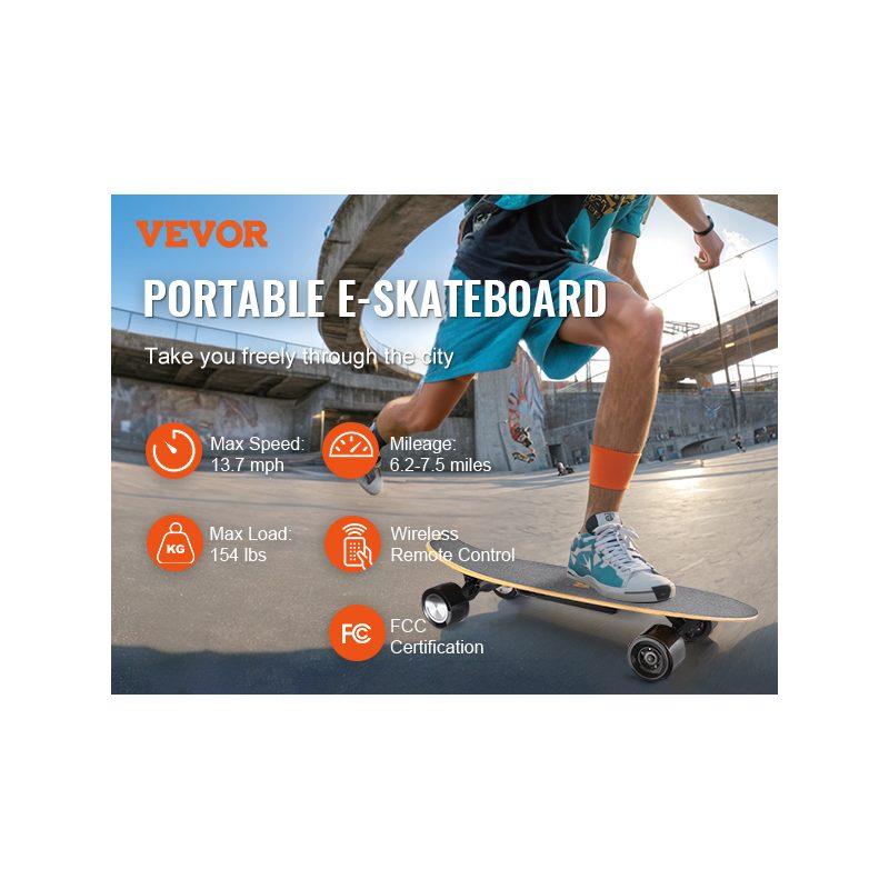 VEVOR Electric Skateboard with Remote, 13.7 Mph Top Speed 7.5 Miles Max Range Skateboard Longboard, 3 Speeds Adjustment Skateboards, Easy Carry Handle Design, Suitable for Adults Teens Beginners