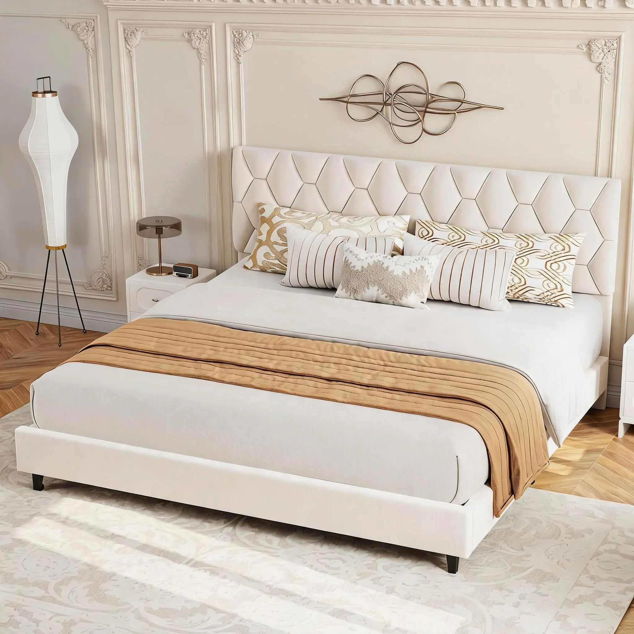 Linen Upholstered Platform Bed Frame with Adjustable Headboard, Wooden Slats Support, Easy Assembly, Noise-Free, No Box Spring Needed, Multi-Size Option (Queen/King/Twin)