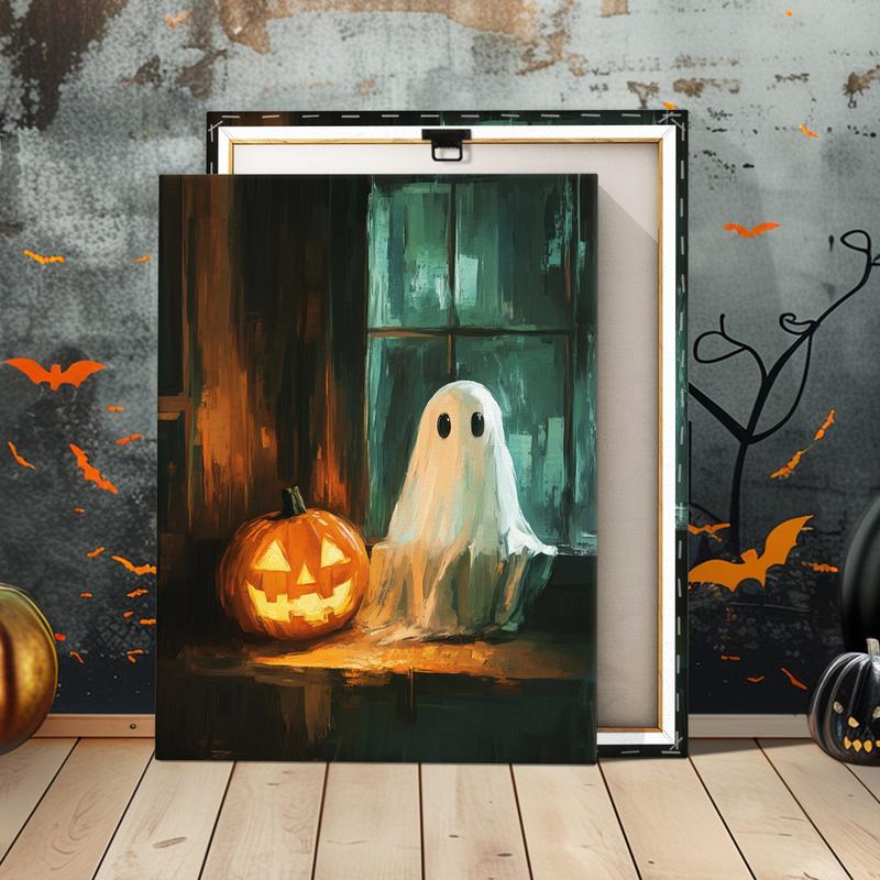 Ghost in The Bathtub Pattern Canvas Painting Framed, 1 Count Halloween Themed Modern Wall Art Painting, Wall Art Decor for Home Living Room Bedroom Office