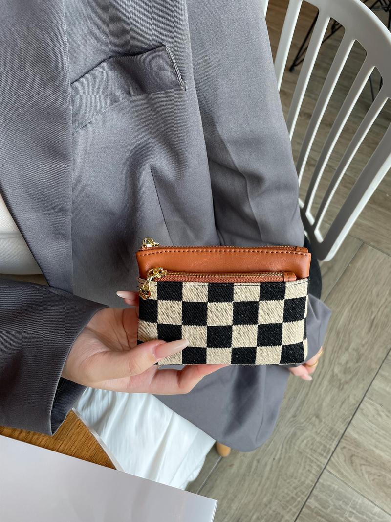 Women's Checked Pattern Zipper Wallet, Fashionable Plaid Pattern Card Holder, Casual Versatile Wallet for Daily Use, Credit Card Organizer