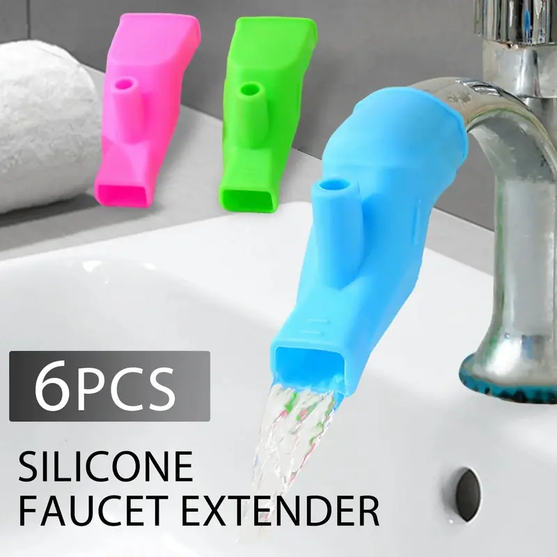 6 Counts Silicone Faucet Extenders, Dual-Outlet Tap Extender for Kitchen Sink - Flexible Splash Reduction Design, Random Color Water Waste