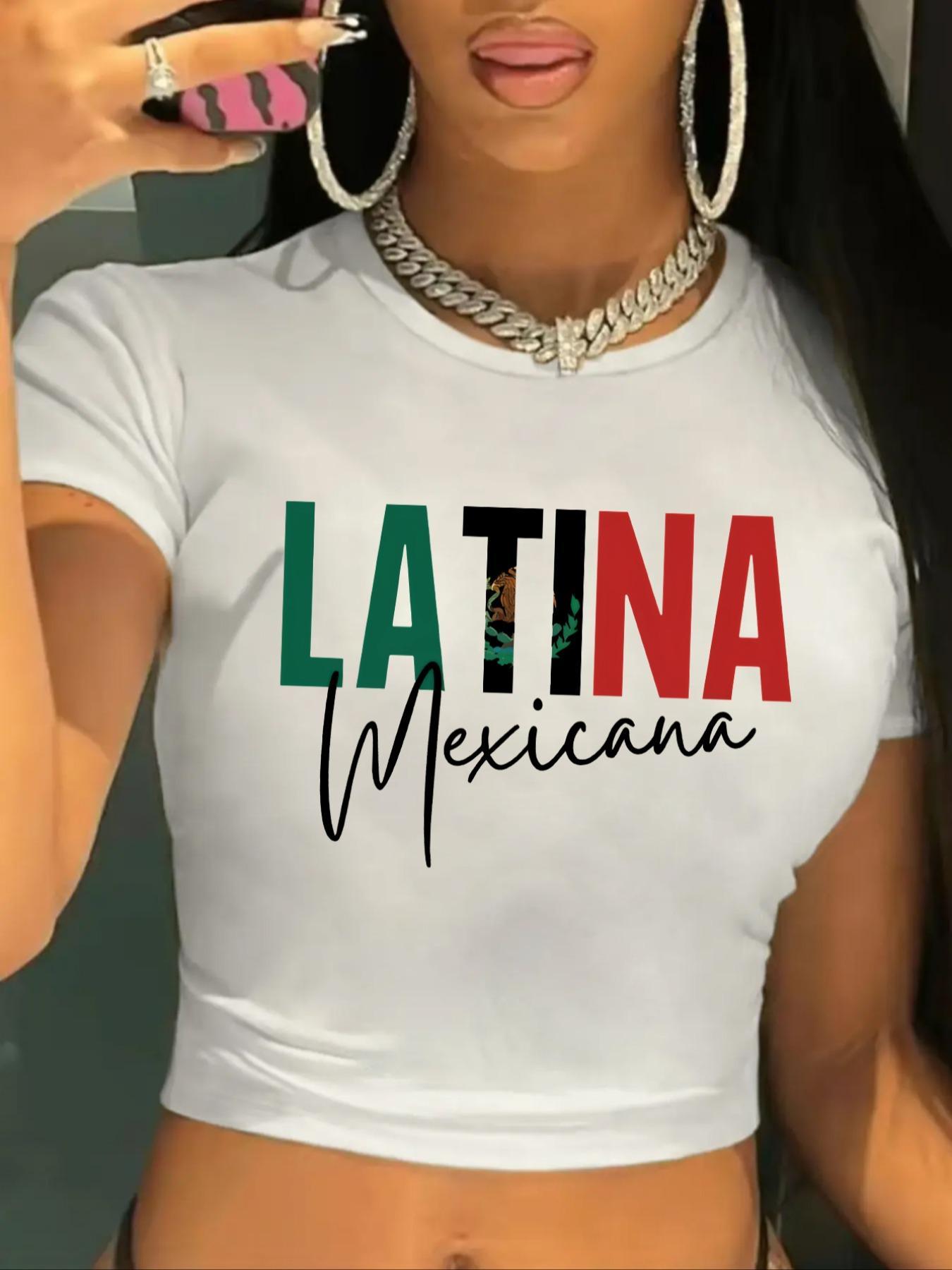 Women's Letter Print Round Neck Crop Tee, Casual Streetwear Short Sleeve Crew Neck T-shirt for Summer, Women's Top for Daily Wear, Graphic Tees Women, Womenswear, Polyester