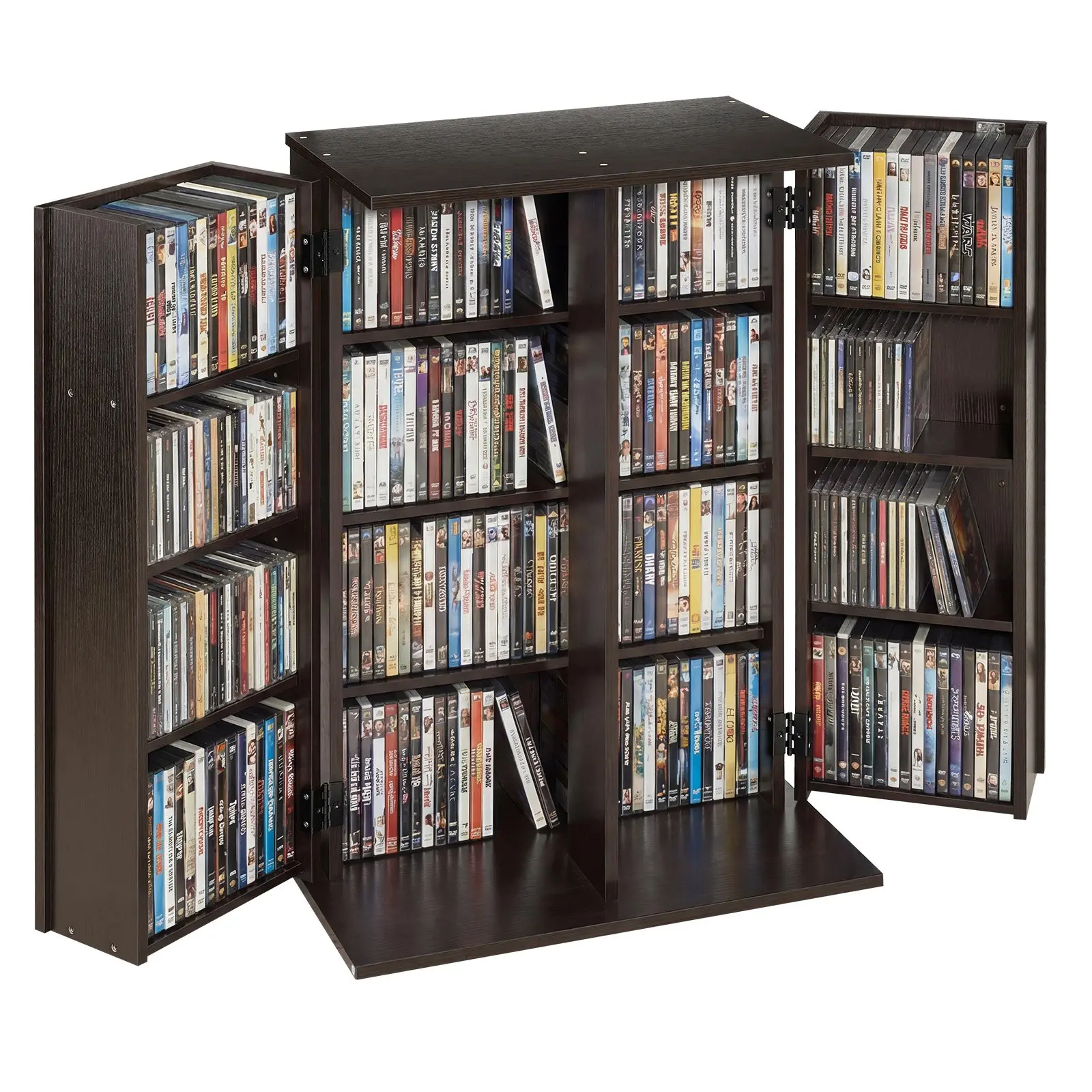 VEVOR Sturdy Durable Closed-Type Media Storage Cabinet, 4-Tier Space-Saving DVD Shelf Organizer (24.02x14.49x33.31in, 2.5kg) for CDs, Books, Games, Living Room, Home Office with Clean Protected Display, Assembly Required