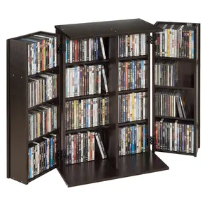 VEVOR Media Storage Cabinet, 4-Tier DVD Shelf Organizer, 24.02 x 14.49 x 33.31 in Multimedia Storage Organizer for CDs, DVDs, Books, Games, CD Shelf for Living Room, Home Office, Recording Room, Brow