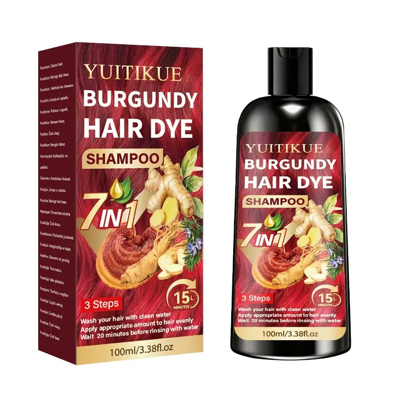 Yuitikue Burgundy Hair Dye Shampoo 100ML, Easy Home Use, Prevents Yellowing, Deep Nourishment, Moisturizing, Smooth Hair Care
