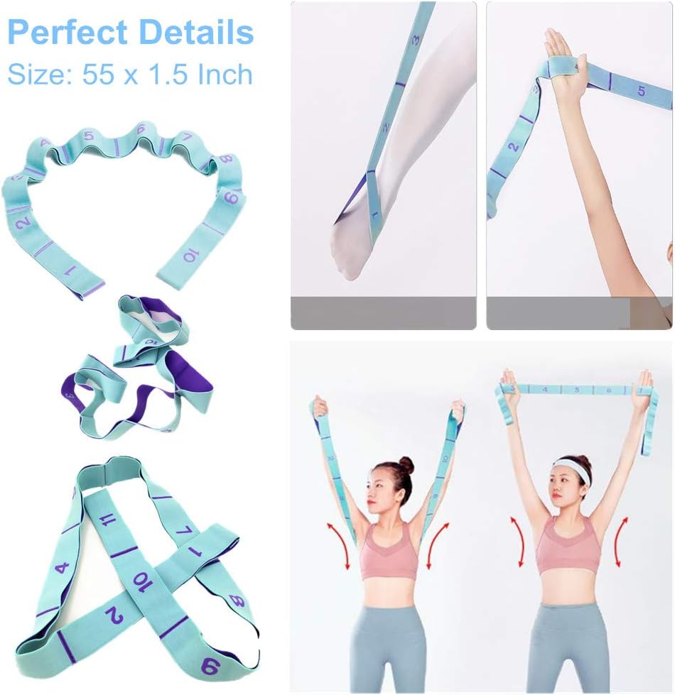 Nitpicker Stretching Straps Hamstring Stretcher Device Elastic Exercise Band Yoga mat Carrying Straps Leg Exercise Equipment Stretching Strap with Loops for Flexibility Stretch Strap 11 Loops