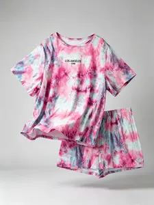Women's Plus Size 2-Piece Pajama Set, Loungewear, Casual Loose-Fit Short Sleeve and Shorts, All-Over Print, Wearable at Home or Outdoors