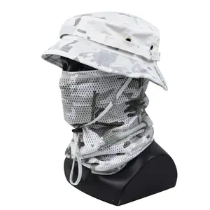 Snow Camo Tactical Trucker Hat Set, Upf50+ Full Face Sun Protection, Breathable Mesh Mask, Outdoor Fishing Hiking Training Gear