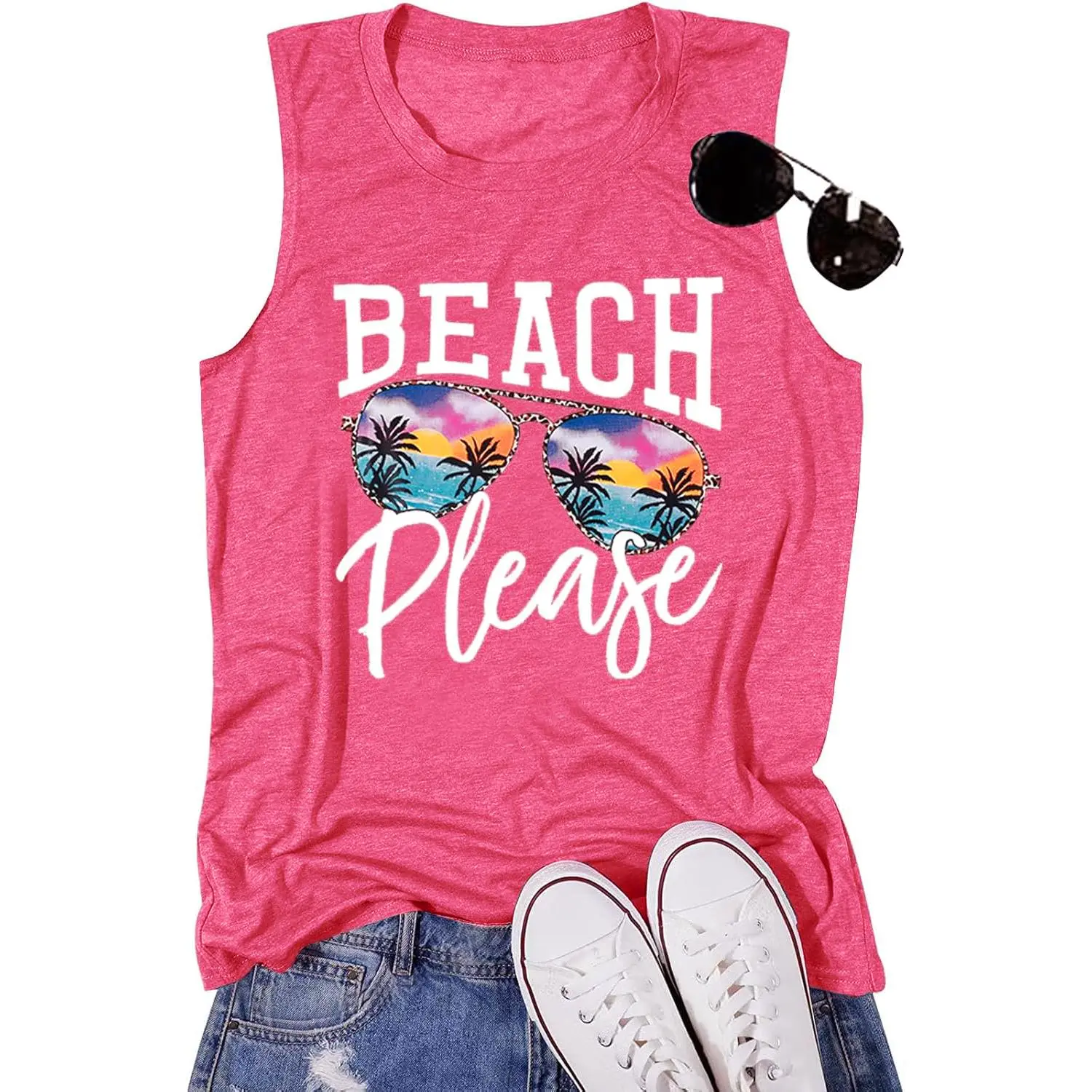 Beach Tanks for Women Beach Please Graphic Tank Top Funny Summer Sleeveless Hawaiian Vacation Vest Shirts