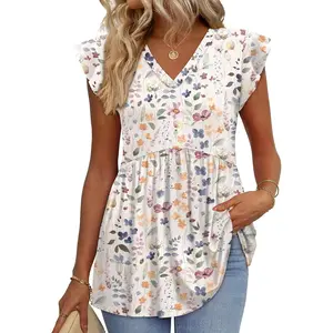 Womens Summer Tops 2026 Babydoll Shirts Ruffle Sleeve Spring Outfits Dressy Casual Blouses