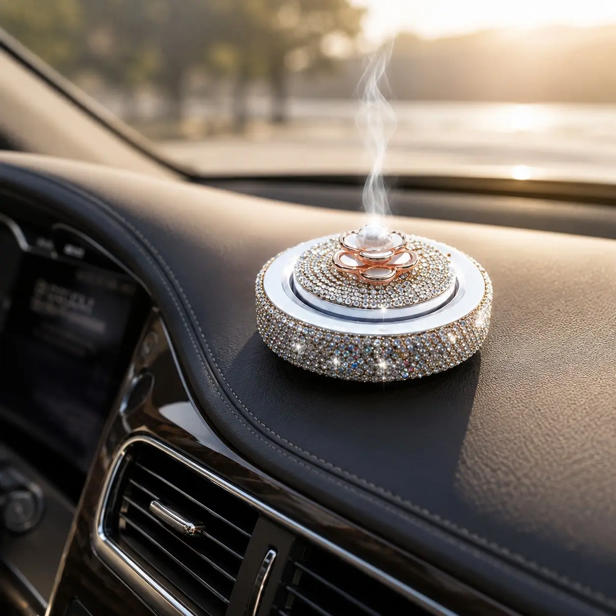 Elegant Metal Floral Car Air Freshener, Car Fragrance, Luxury High-End Design, Includes Replacement Scent Pads, Perfect Car Dashboard Decor, Ideal Gift for Women
