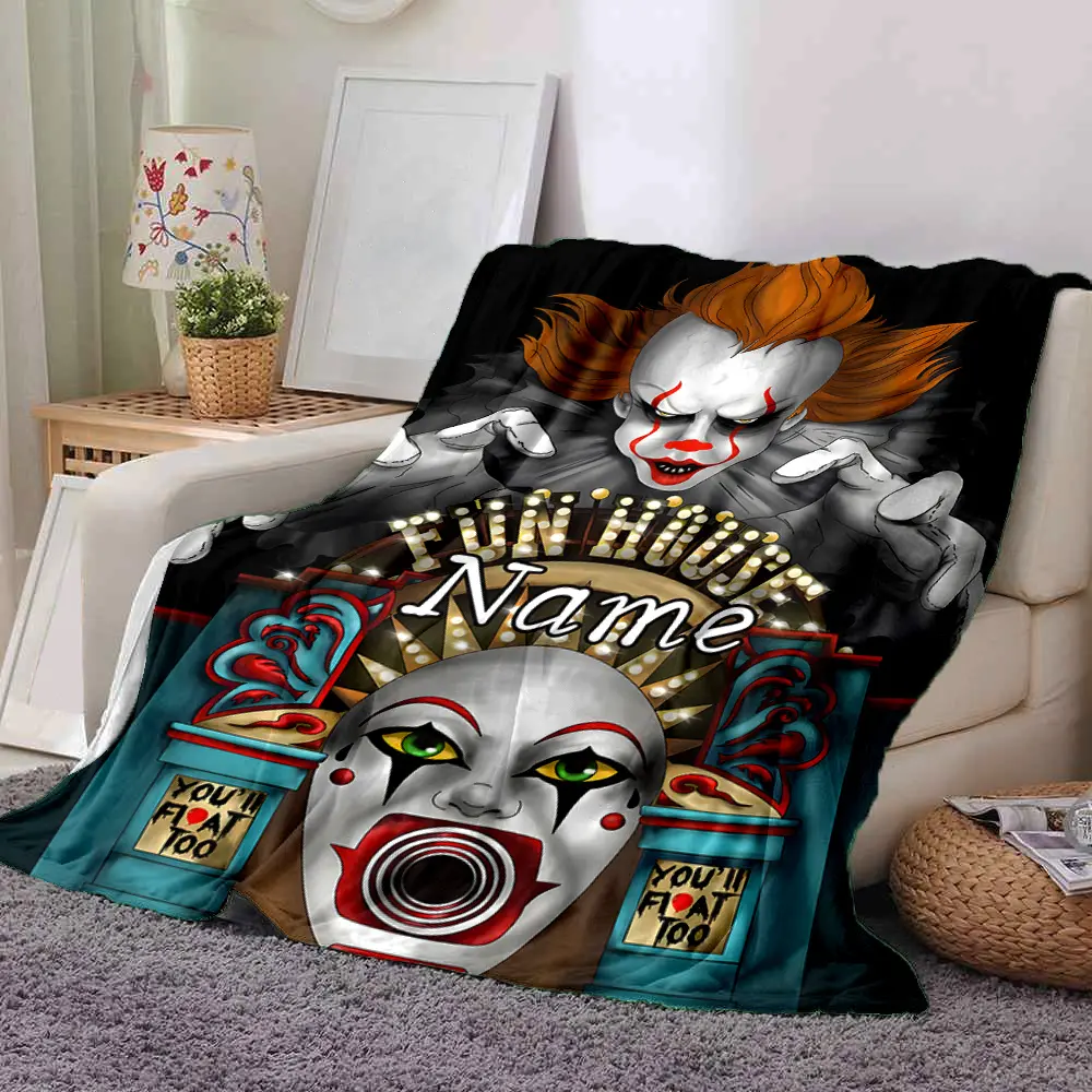 Pennywise IT Clown Flannel Blanket Funhouse You'll Float Too Print Throw Blanket Horror Movie Sofa Bed Blanket Halloween Gift