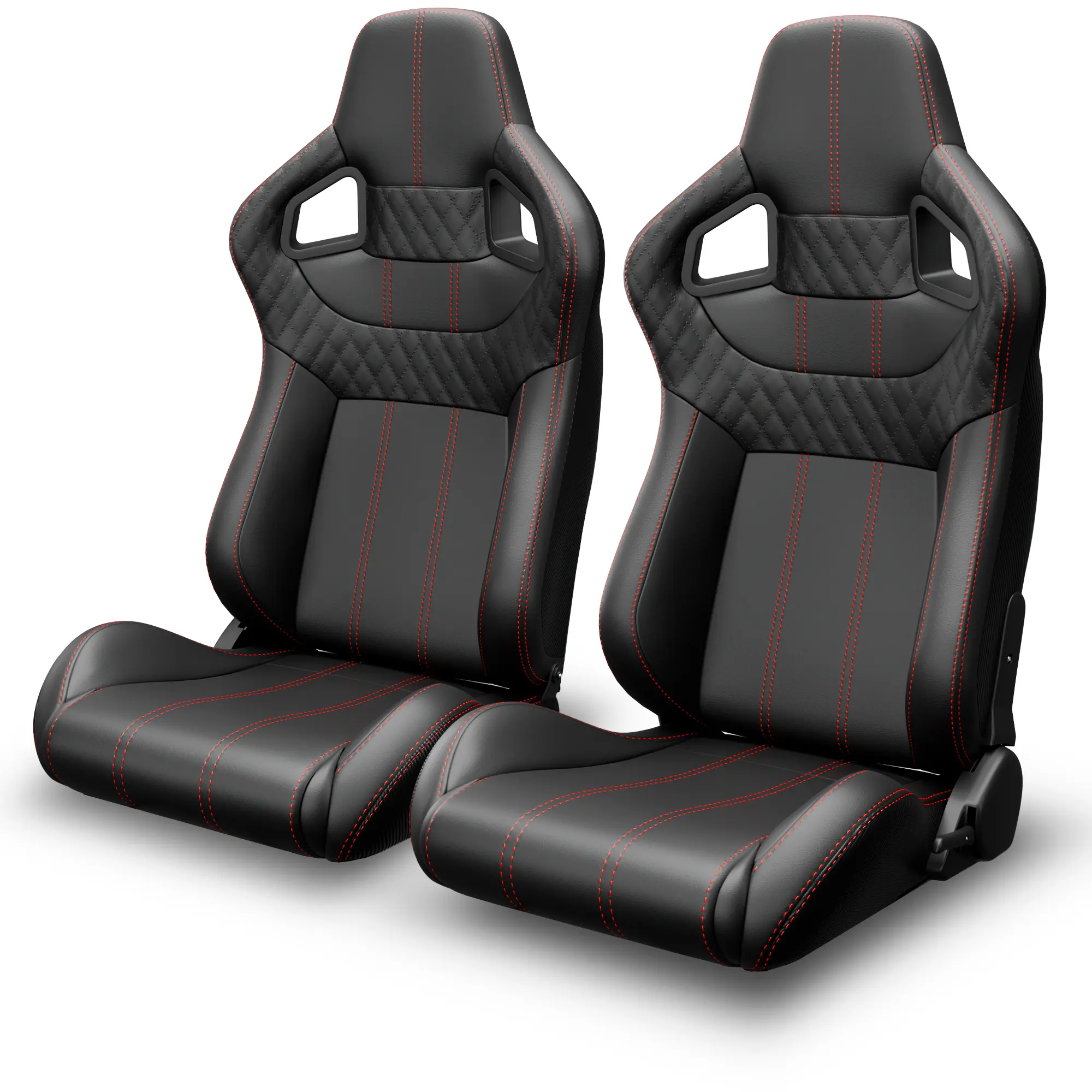 ARCH 2PC Universal Bucket Racing Seats Reclinable PVC Leather Carbon Look Back Red Stitch Black Adjustable Slider Driver Passenger Side Car Interior Upgrade Sport Style Seat Cushion Replacement for Most Vehicles, Black Color Options