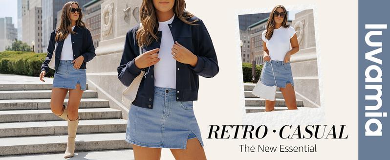 luvamia Skorts Skirts for Women Denim Mini Casual Oversize Skirt Side Slit with High Waisted Jean Shorts Stretchy Palda Minimalist jean shorts jorts Bottom Soft Black Womenswear